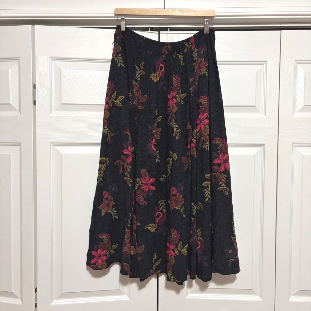 Fat Face Floral Midi Skirt Womens Size 8 Navy Blue Pink Whimsigoth Core Fall